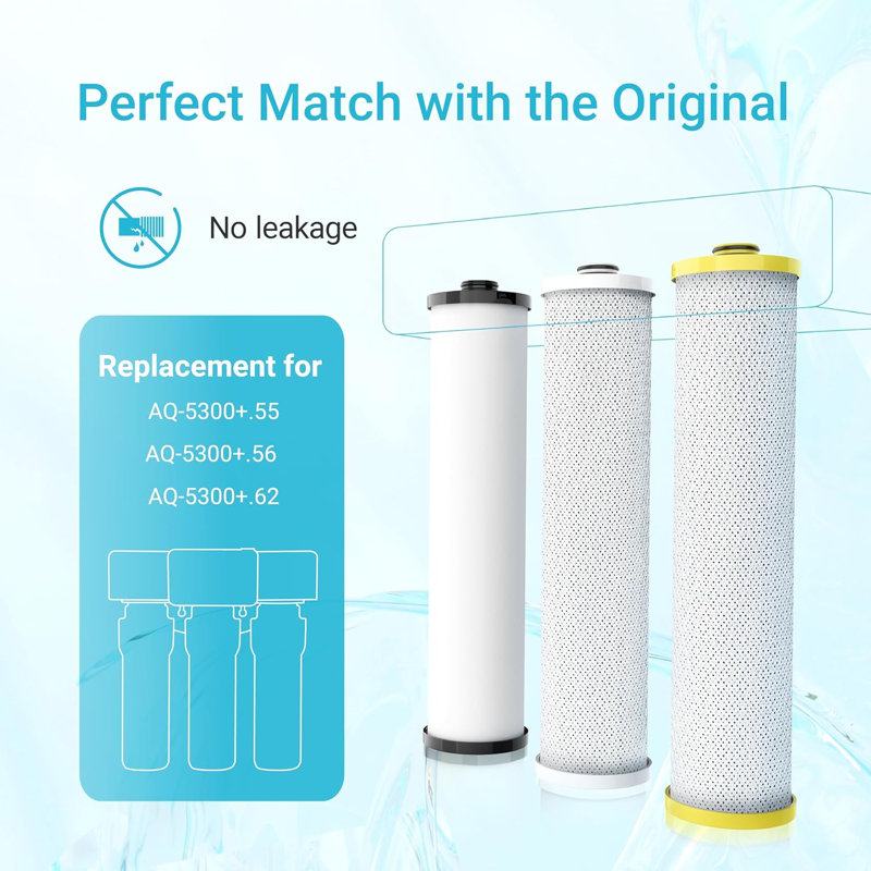 Paquet de 3: remplacement du filtre à eau sous l'évier pour Aquasana AQ-5300 + R, cartouches longue durée à capacité élevée de 800 gallons, chlore à 99%, réduction des odeurs et du goût