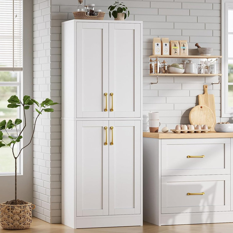 Armoire de cuisine avec 4 portes et tablettes réglables, grande armoire de rangement autoportante pour salle à manger, salle de séjour, buanderie, salle de bain