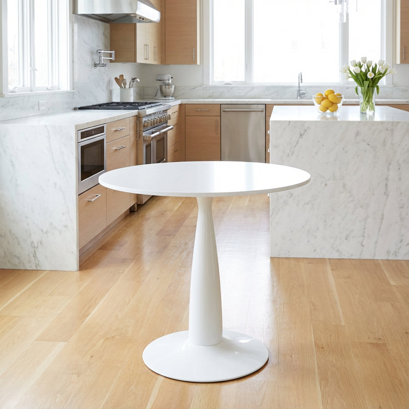 Table à piédestal moderne de 31,5 pouces de style Mid-Century, table de salle à manger multifonctionnelle pour 4 à 6 personnes et grande table basse, plateau en panneau de fibres à densité moyenne blanc pour le salon, la cuisine et le bureau