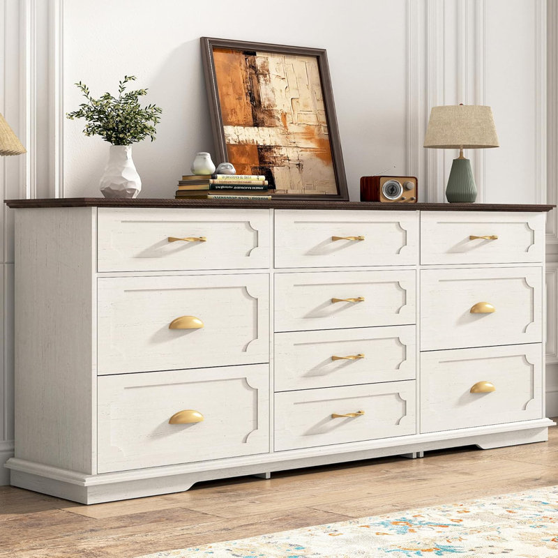 Mitsuye 10-Drawer Dresser With Charging Station, 70-Inch Wooden Chest Of Drawers With Power Outlet, Extra-Large Storage Dresser For Bedroom, Living Room, Or Entryway