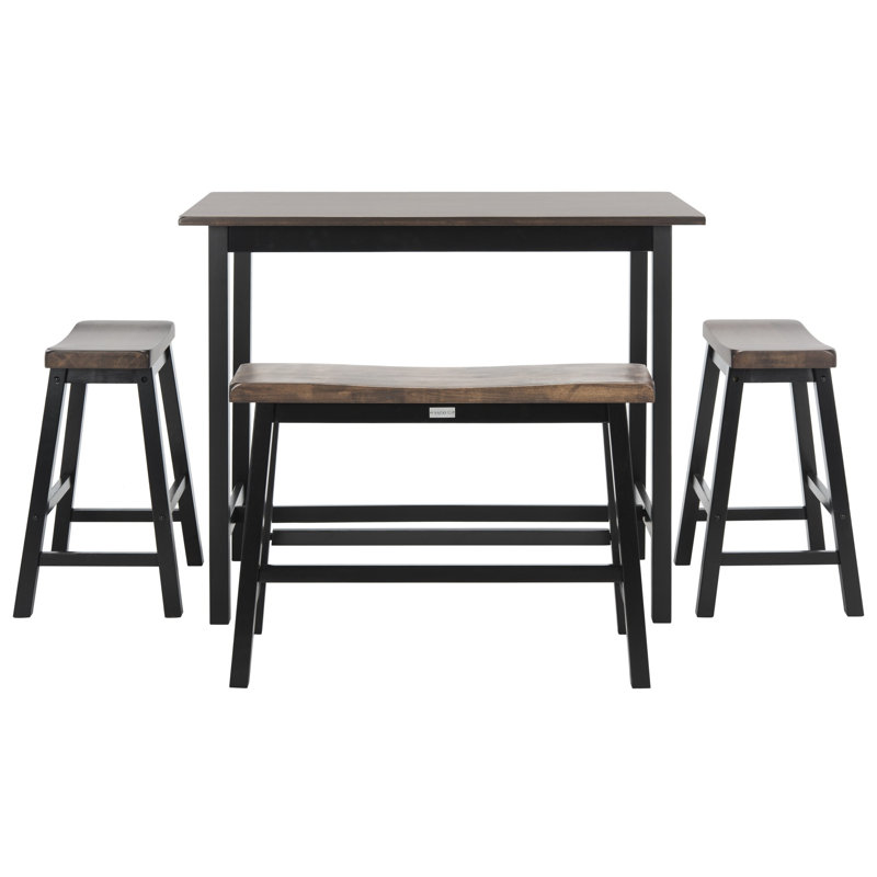 Ensemble de salle à manger en chêne massif à hauteur de comptoir pour 4 personnes Fellsburg, Brun, Noir, Noir/brun