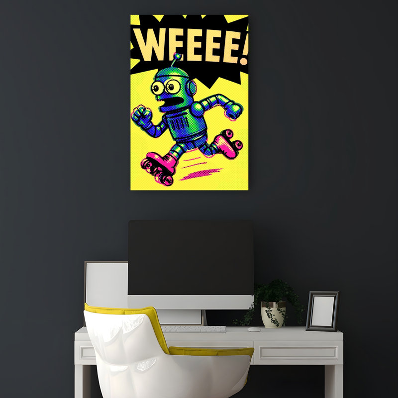 Joyful Robot Skates Colorful Retro Vibrant Wall Art Print 1 Piece Wrapped Canvas Wall Art, 45.72cm H x 30.48cm W