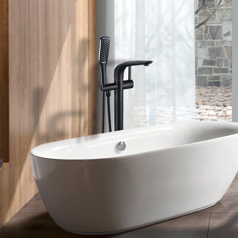Bec de baignoire au sol avec douchette, Noir mat