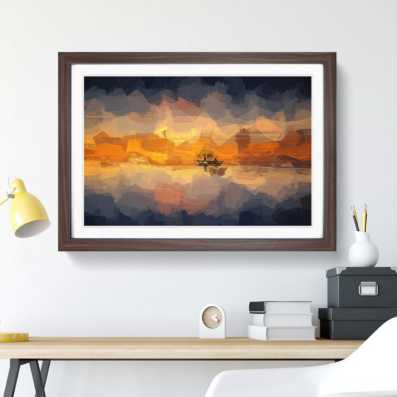 A Boat at Sunset in Abstract - Picture Frame Graphic Art Print, Walnut Framed, 36cm H x 48cm W x 2cm D