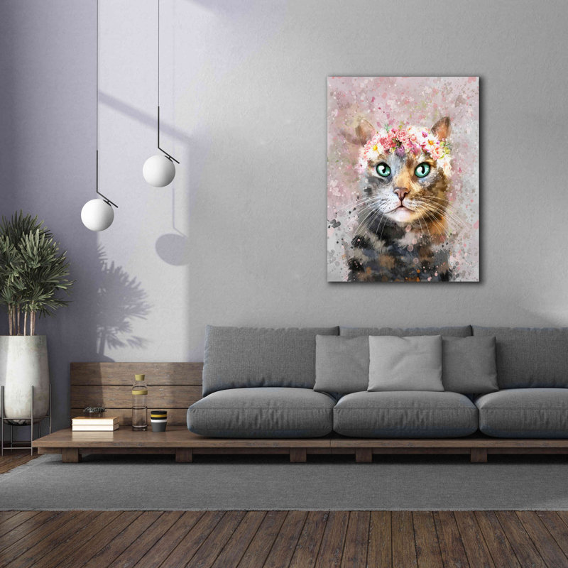 «Flower Crown Tabby Cat 3» par Furbaby Affiliates, art mural sur toile, H 54 po x l 40 po x P 1,5 po