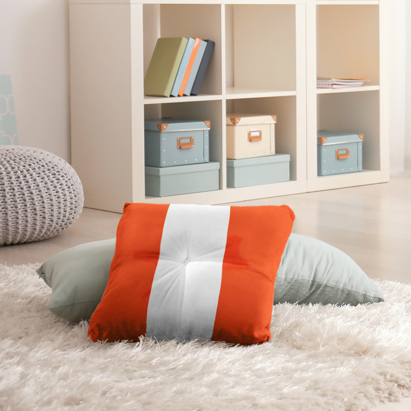  Coussin de sol touffeté, 30 po x 30 po, Orange / blanc