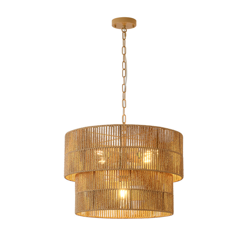 5-light Hand-Woven Rattan Drum Chandelier