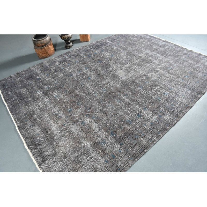 Tapis turc rétro fabriqué à la main dans un motif gris unique pour un décor élégant noir / gris