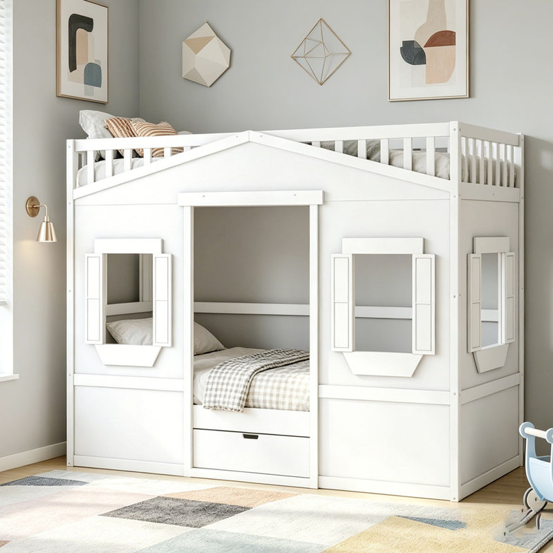 Lit mezzanine avec échelle House, Lit simple, White