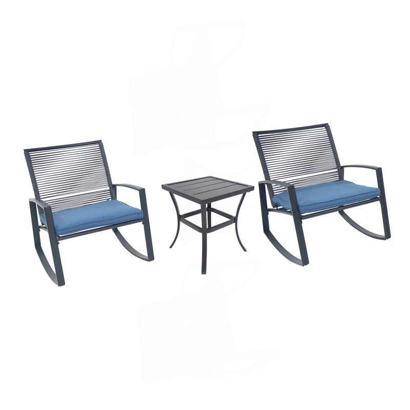 2-Person Outdoor Patio Bistro Metal Rocking Conversation Set With Table, Blue