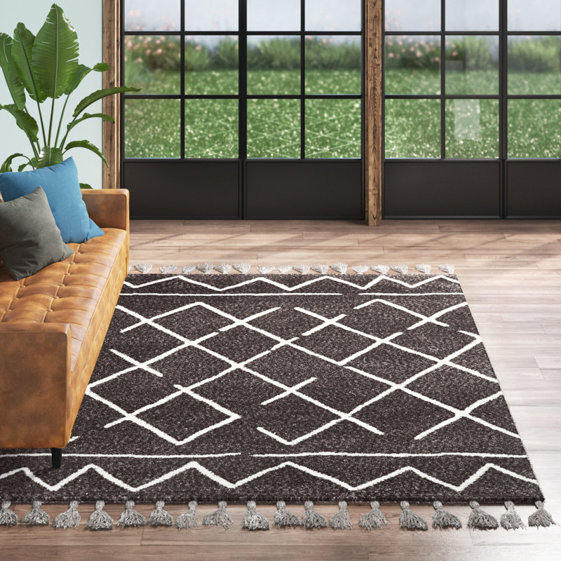 Tapis gris / ivoire touffeté à la main Brixton Southwestern, Rectangle 5 pi x 7 pi