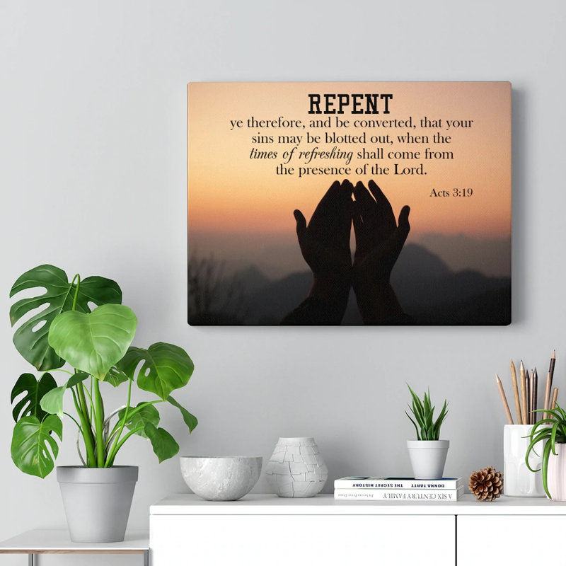 "Repent Acts 3,19", décoration murale chrétienne, H 12 po x l 16 po x P 1,25 po