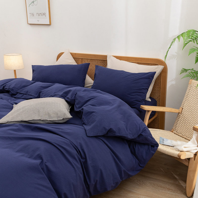 BESTOUCH Duvet Cover Set 100% Washed Cotton Linen Feel Lightweight, Oversized Queen Duvet Cover + 2 Queen Pillowcases