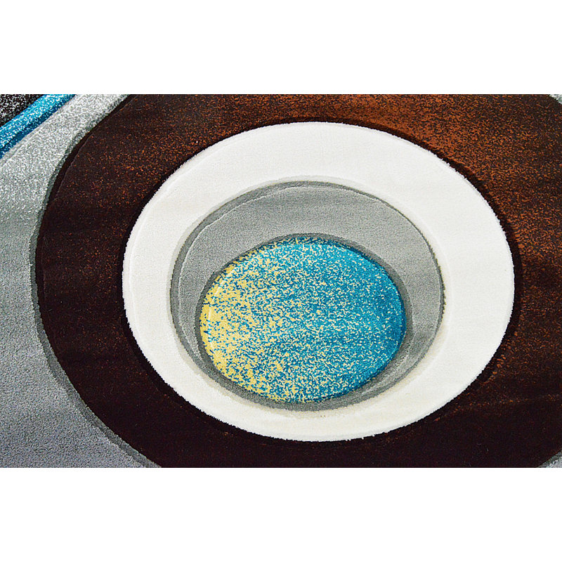 Mccampbell Abstract Area Rug, Runner 2'2" x 7'4", Brown/Turquoise/Ivory