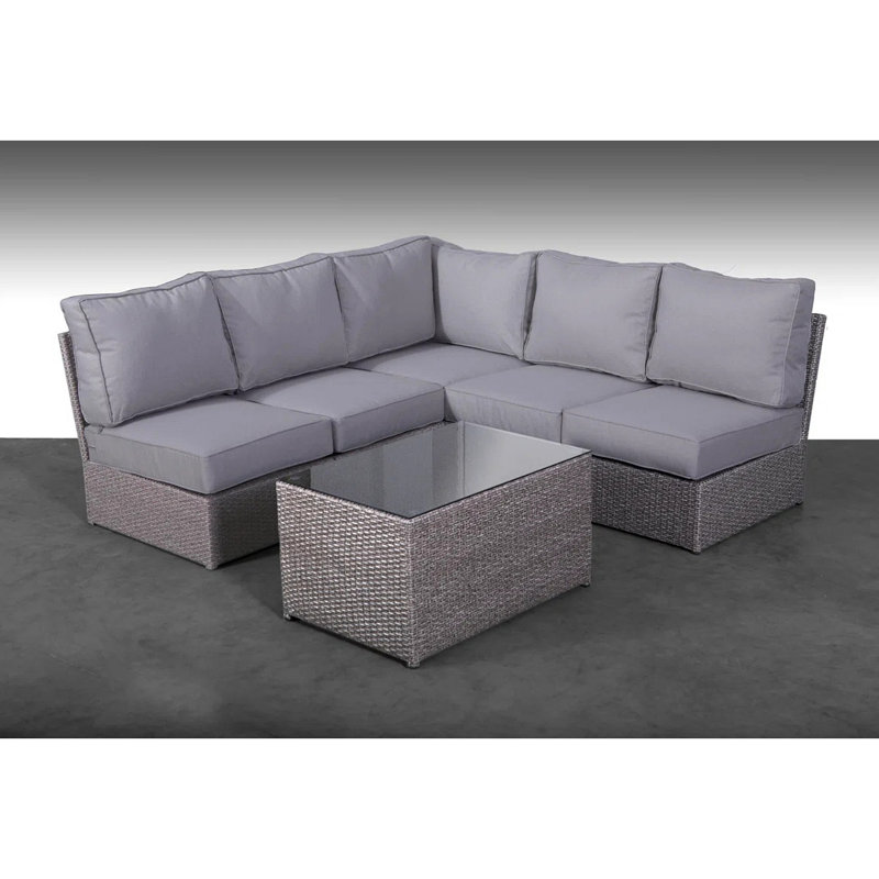 Ensemble de conversation de terrasse pour 4 personnes avec coussins entièrement assemblé, Coussin gris / cadre gris