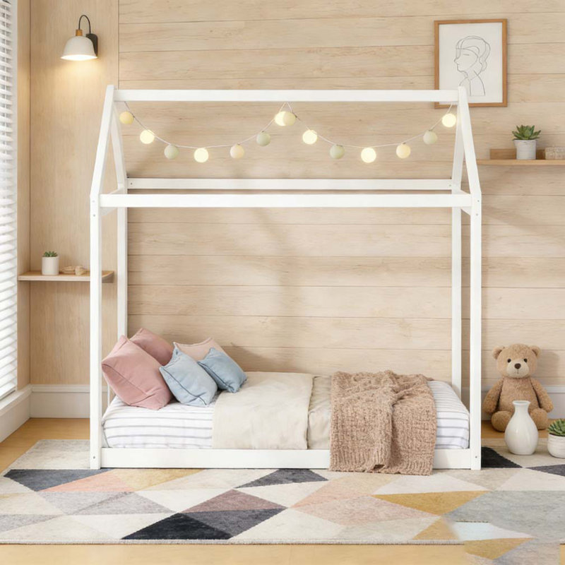 Lit simple en bois, Blanc