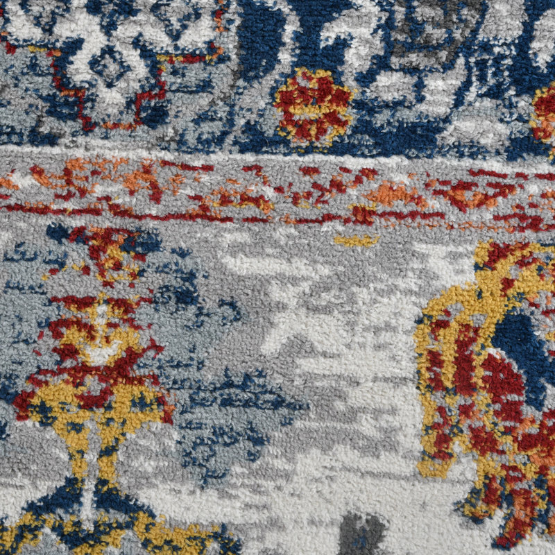 Aleyssi Traditional Bordered Durable Performance Blue/Yellow Area Rug, Rectangle 7'9" x 9'9"