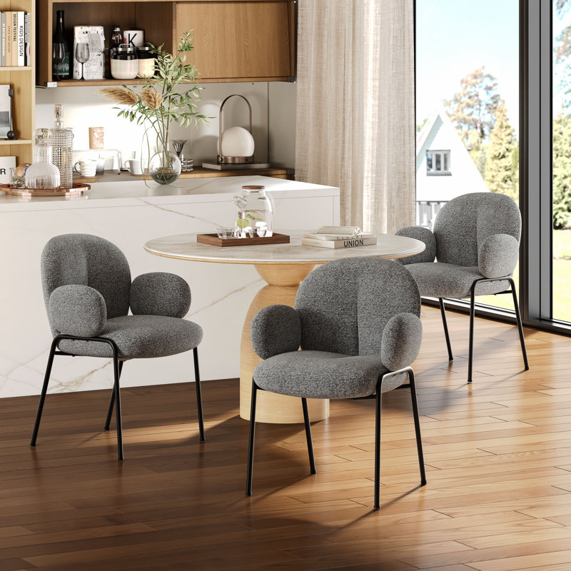 Anston 46cm H Linen Upholstered Metal Upholstered Back Armchair, Grey Linen
