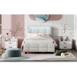 Upholstered Platform Bed With LED Frame and 2 drawers
