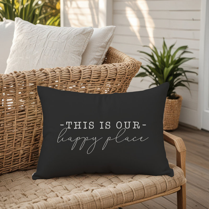  Housse de coussin rectangulaire et insert This is Our Happy Place, Gris anthracite