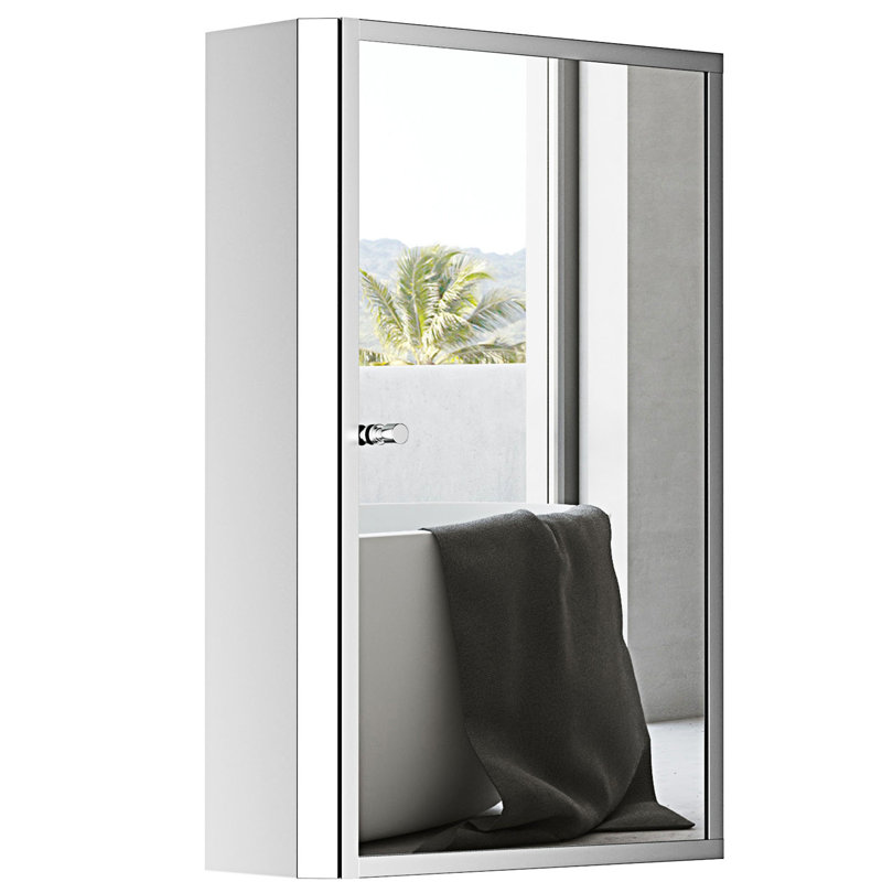 Armoire de salle de bain avec miroir, armoire à pharmacie, rangement mural avec porte simple, armoire d'entrée