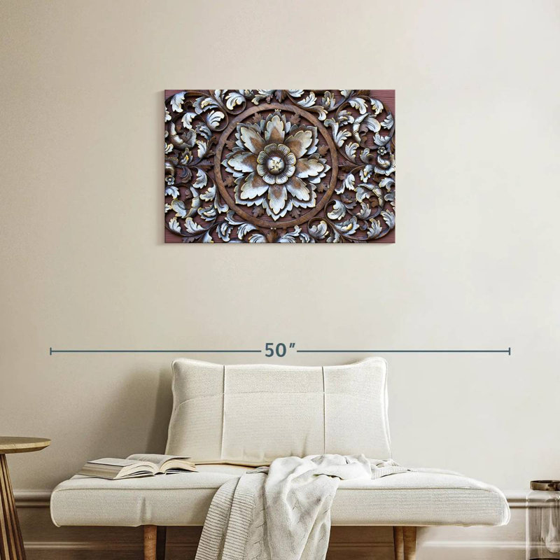 Fleur de bois sculptée Senne, H 20 po x l 30 po