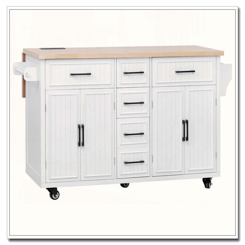 56.5" Kitchen Island with Drop Leaf and Power Outlet