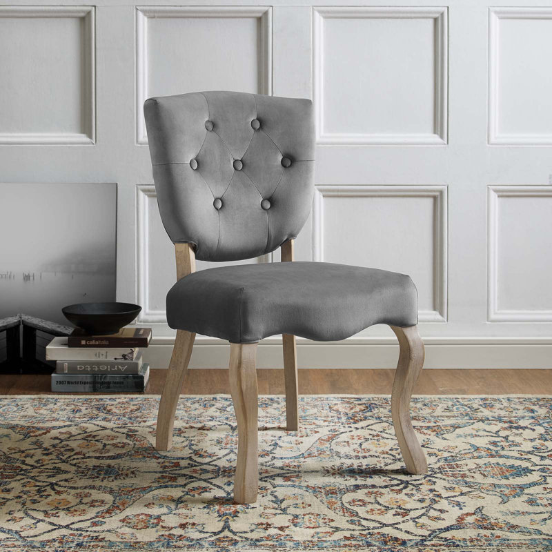 Chaise d'appoint capitonnée en velours gris, Gris foncé