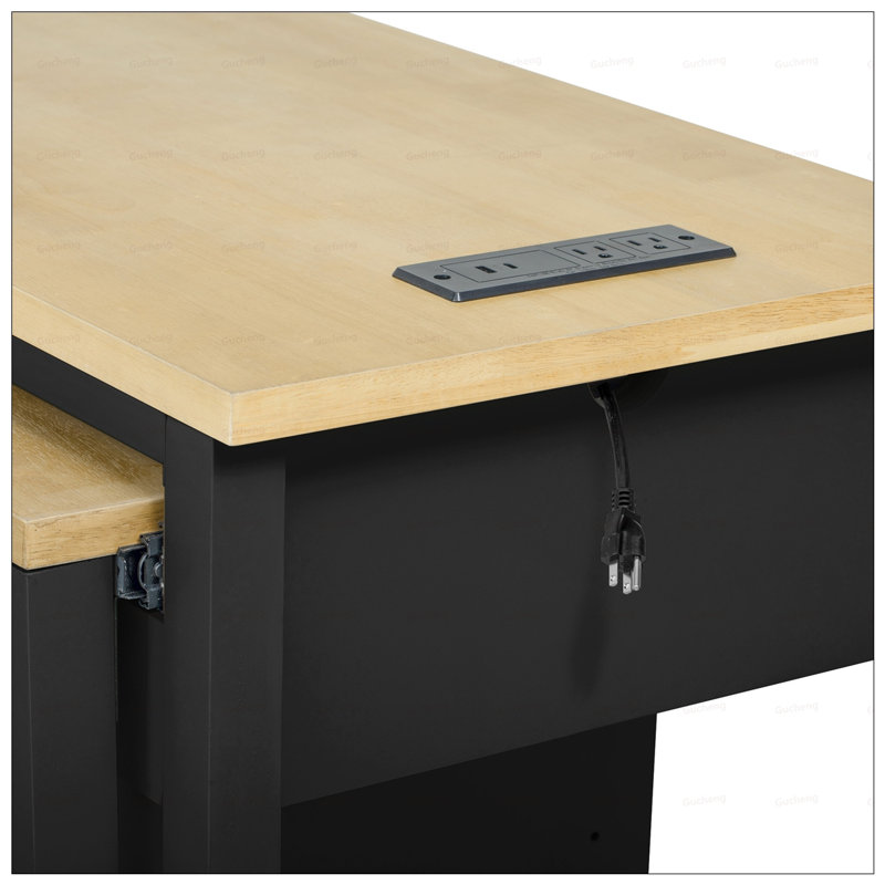 Extendable Kitchen Island with Dining Table, Storage, and Power Outlet, Perfect for Small Spaces and Multifunctional Use