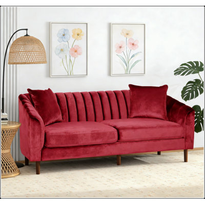 3-Seater Velvet Sofa With Deep Channel Stitching And Sloped Arms, Perfect For Contemporary Living Spaces