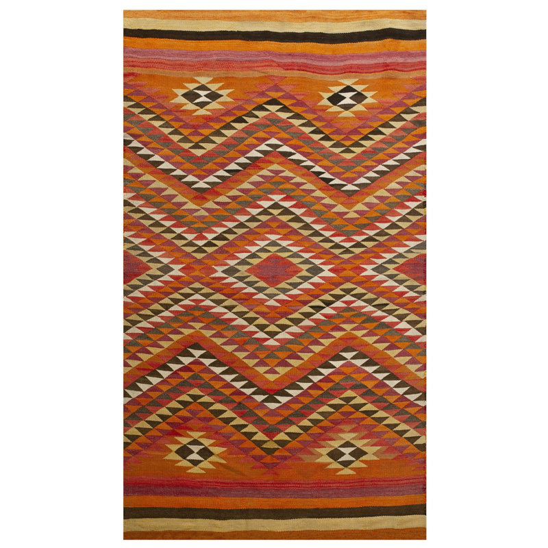 Small Antique Rustic Tribal Native American Geometric Navajo Flat Weave Rug
