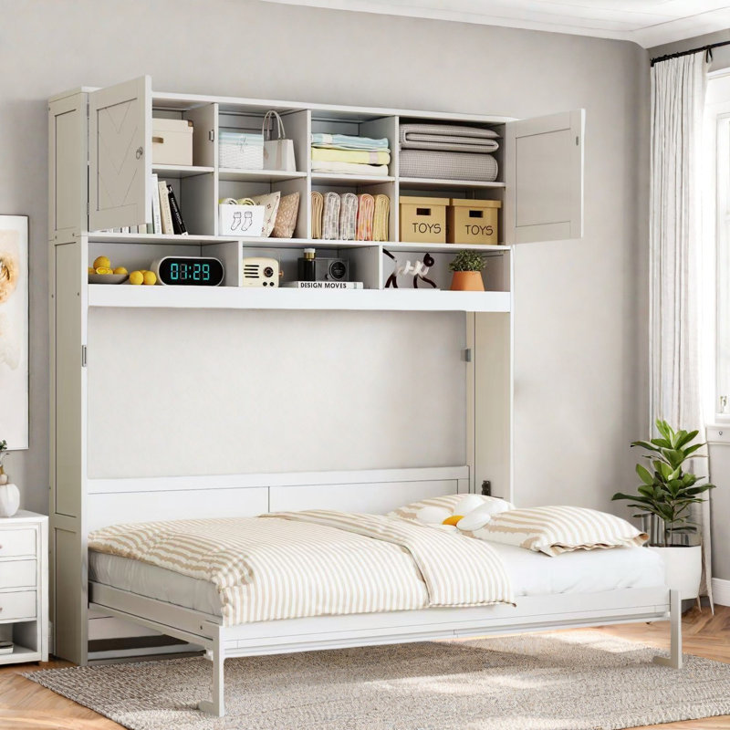 Wall Murphy Bed With Ample Storage Space And Chevron Stripes