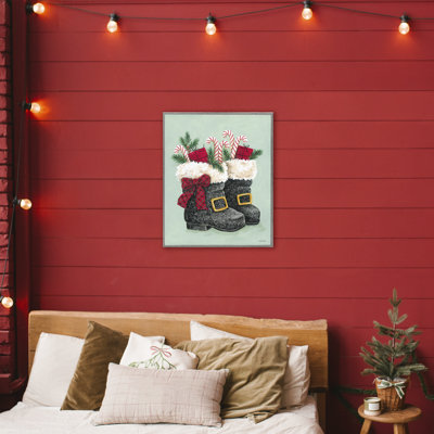 Festive Holiday Boots Framed Giclee, design by Diane Kater