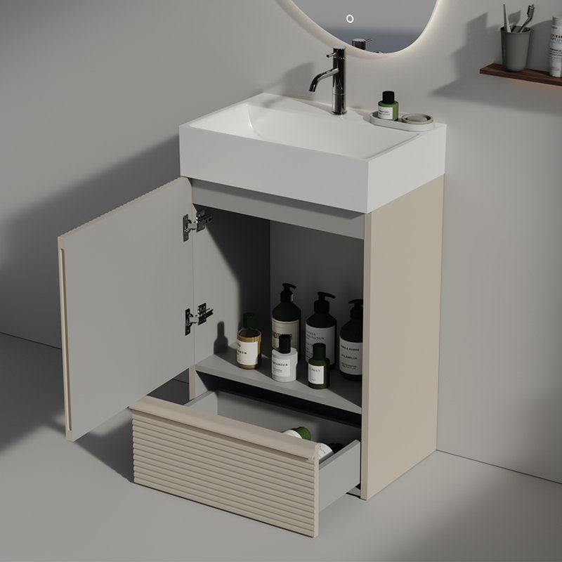 Meuble-lavabo rayé avec lavabo en céramique, Gris