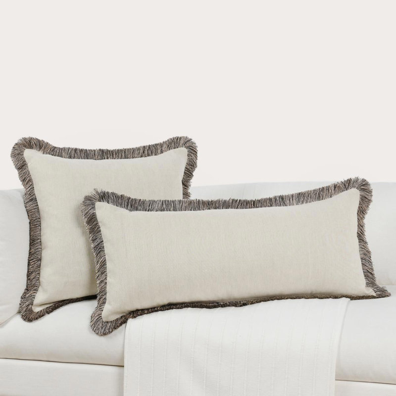 Nola Fringe Linen Blend Throw Pillow, 16"H x 36"W, Rectangular