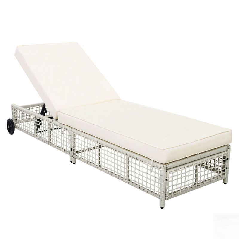 Méridienne d'extérieur en rotin avec dossier réglable à 5 positions, coussin et roulettes pour le patio, le jardin et la piscine