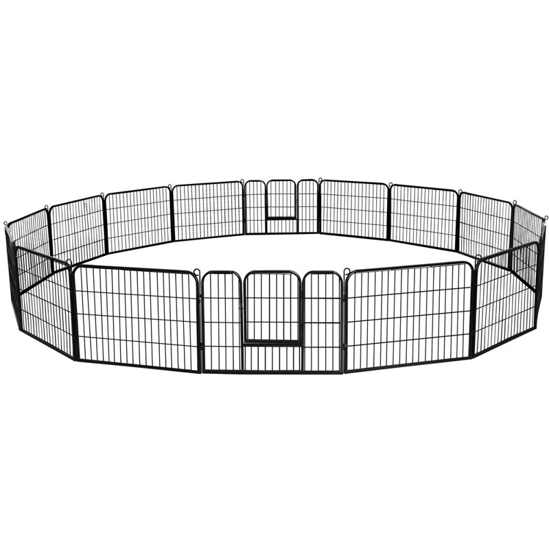Panneaux de enclos pour chien multi-tailles en métal avec 2 portes, H 24 po x l 512 po x P 0,6 po