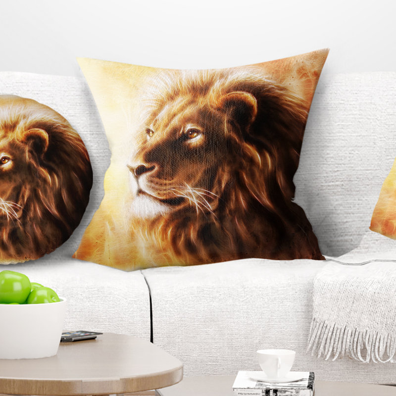 Fractale Brown Lion - coussin imprimé animal, 16 po x 1 po, Coussin décoratif
