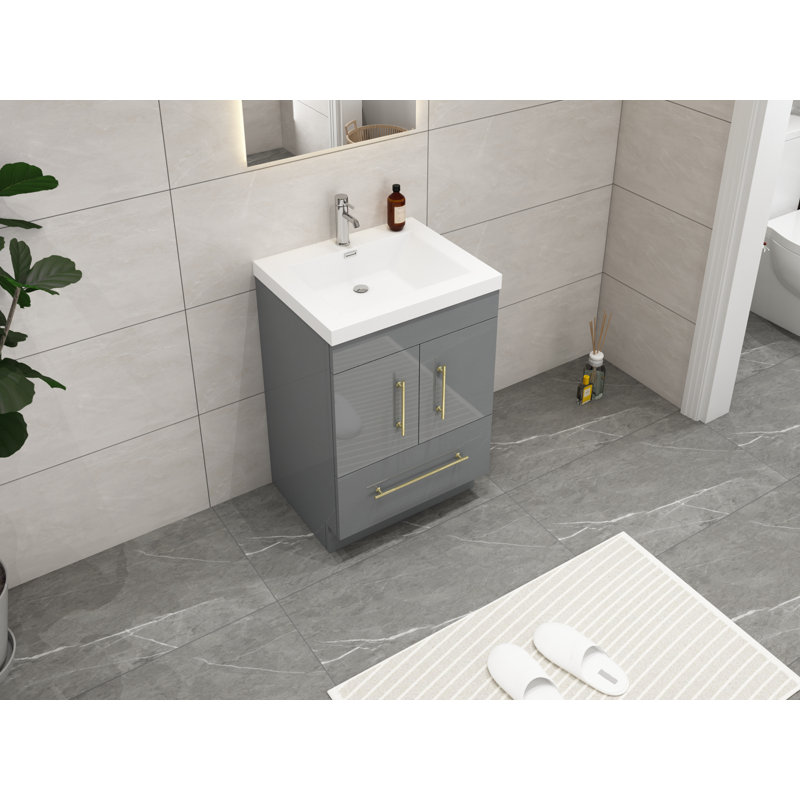 Ensemble de meuble-lavabo simple 24 po Carliss, Gris lustré, Or