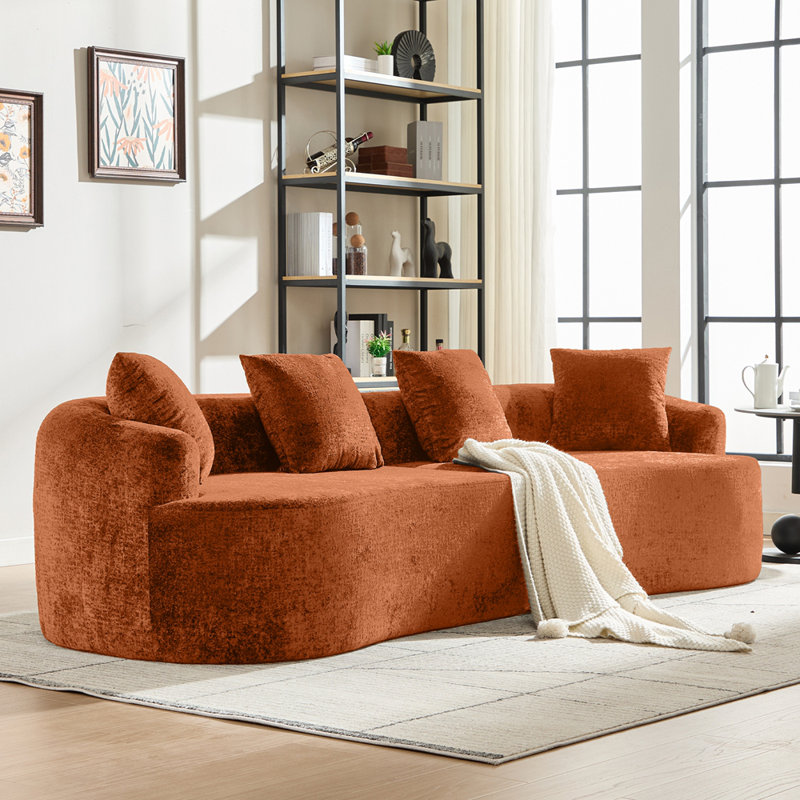 Causeuse courbée, petit canapé en chenille avec 3 coussins, canapé profond pour appartement, salon, aucun assemblage requis