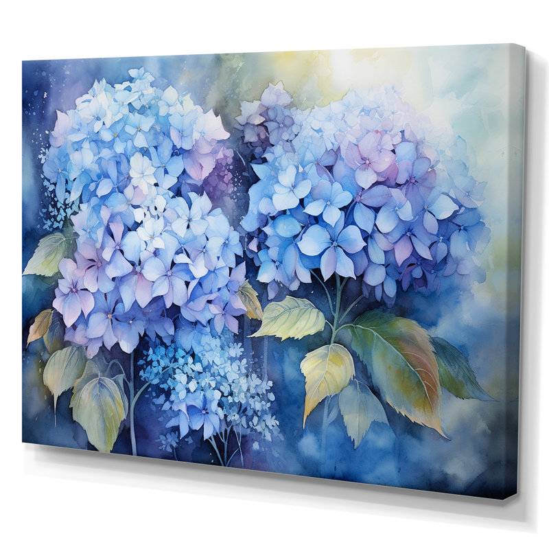 Blue Hydrangea Farmhouse Still Life I On Canvas Print, 16" H x 32" W x 1" D, Wrapped Canvas