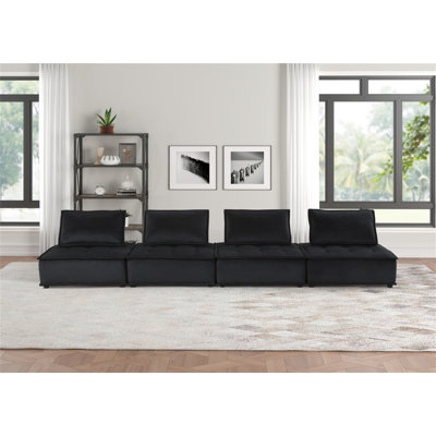 Canapé modulaire en velours noir 4 places Aveline