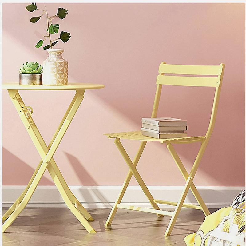 3 Piece Patio Bistro Set of Foldable Round Table and Chairs, Yellow, Yellow