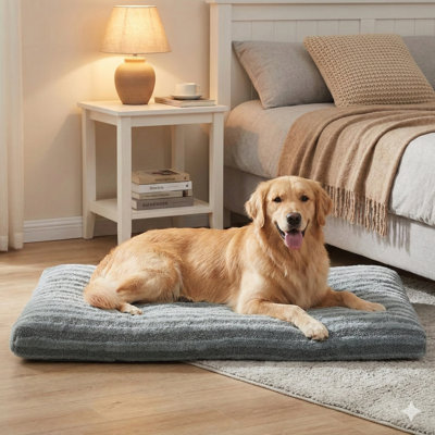 Washable Dog Bed for Large-Sized Dogs, Deluxe Dog Crate Bed with Comfortable Fluffy Kennel Pad, Anti-Slip Pet Sleeping Mat, Machine Washable Dog Pillow, Dimensions: 35 Inches by 23 Inches by 3.5 Inches, Color: Gray