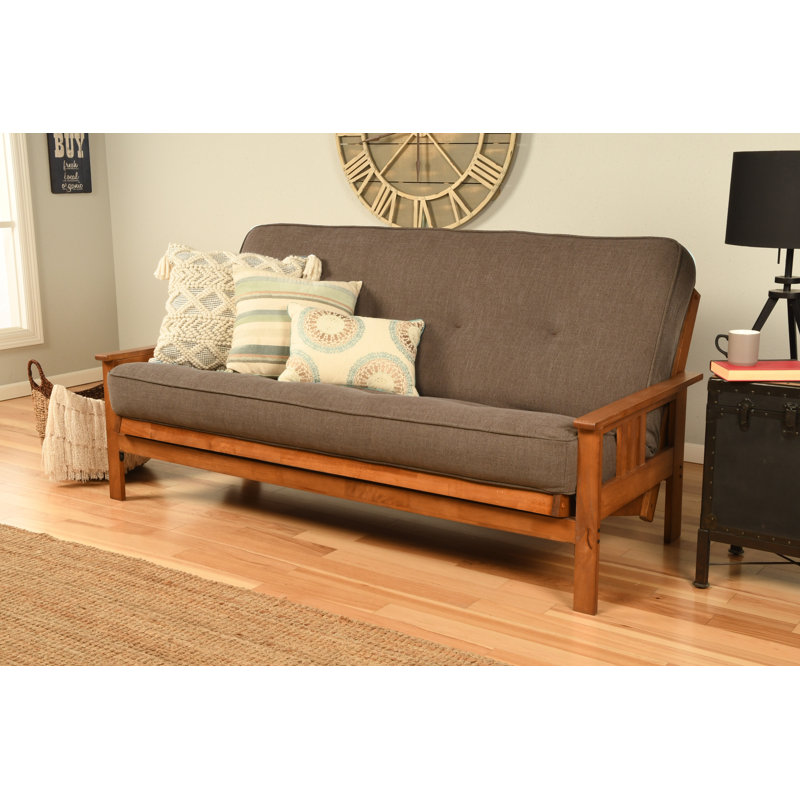 Johnte Full-Size Futon Frame and Full-Size Innerspring Mattress, À ressorts, Lin cacao clair, Barbade