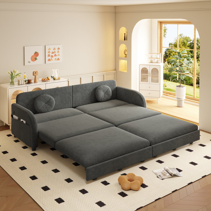 Space-saving Convertible Sleeper Sofas, Chenille Upholstered, Modern Grey Couch For Living Room