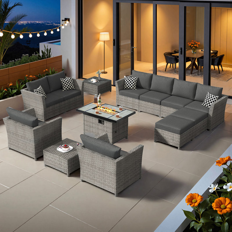 Koyno 10 - Person Patio Conversation Set with Cushions, Black, Yes