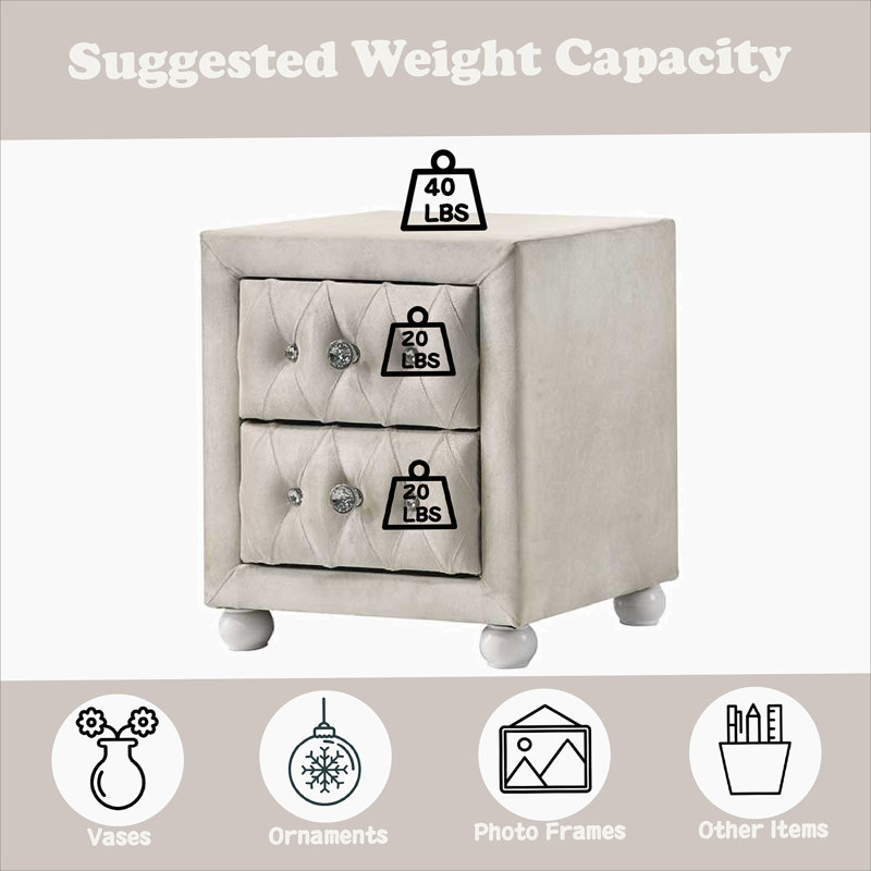 Beige Fabric Nightstand