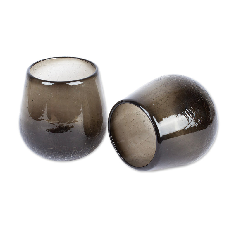 Novica Handmade Delightful Shadows Handblown Stemless Wine Glasses (Pair)