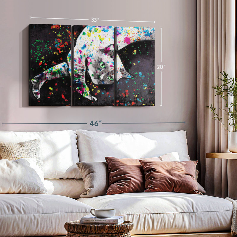 «Siamese Cat Color Splash Paint» sur toile, H 20 po x l 33 po x P 1,25 po